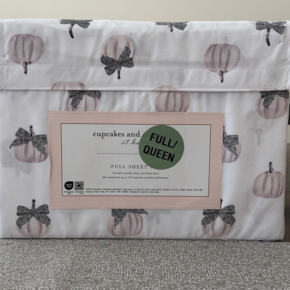 New Cupcakes and Cashmere Full Sheet Set blush lace pumpkins and bows Halloween